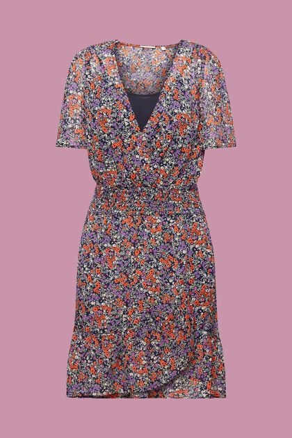 Mini-robe à motif fleuri et taille smockée