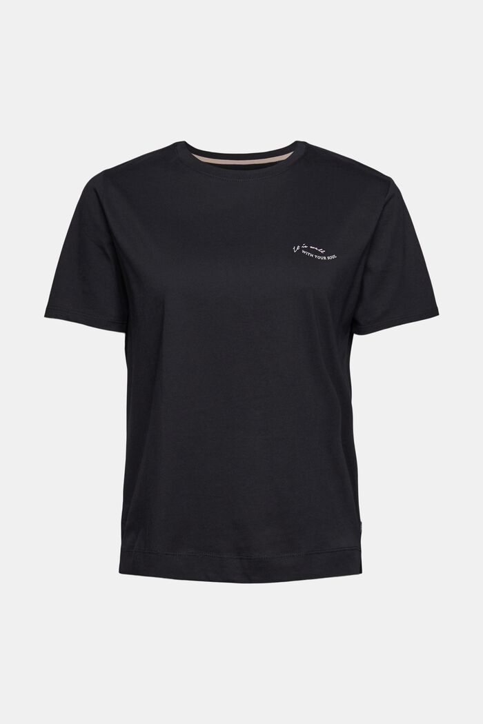 T-shirt orné d’une petit imprimé, coton biologique, BLACK, overview