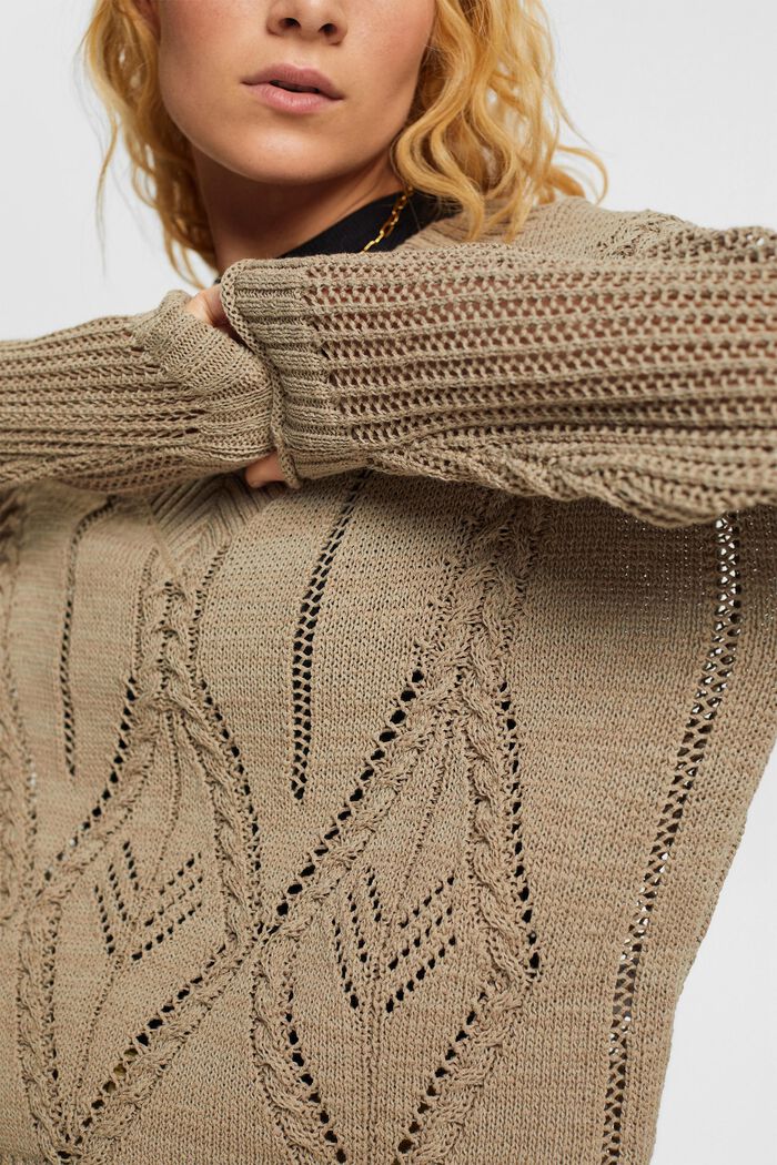Pull-over en maille pointelle, PALE KHAKI, detail image number 4