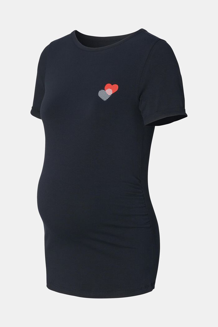 T-shirt à imprimé cœur sur la poitrine, NIGHT SKY BLUE, detail image number 4