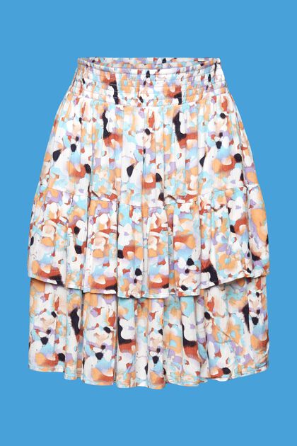 Mini-jupe texturée à fleurs, PURPLE, overview