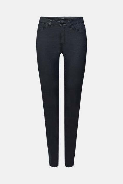 Pantalon taille haute en similicuir coupe Slim Fit, BLACK, overview