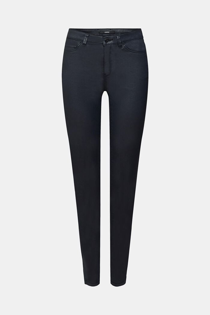 Pantalon taille haute en similicuir coupe Slim Fit, BLACK, detail image number 7