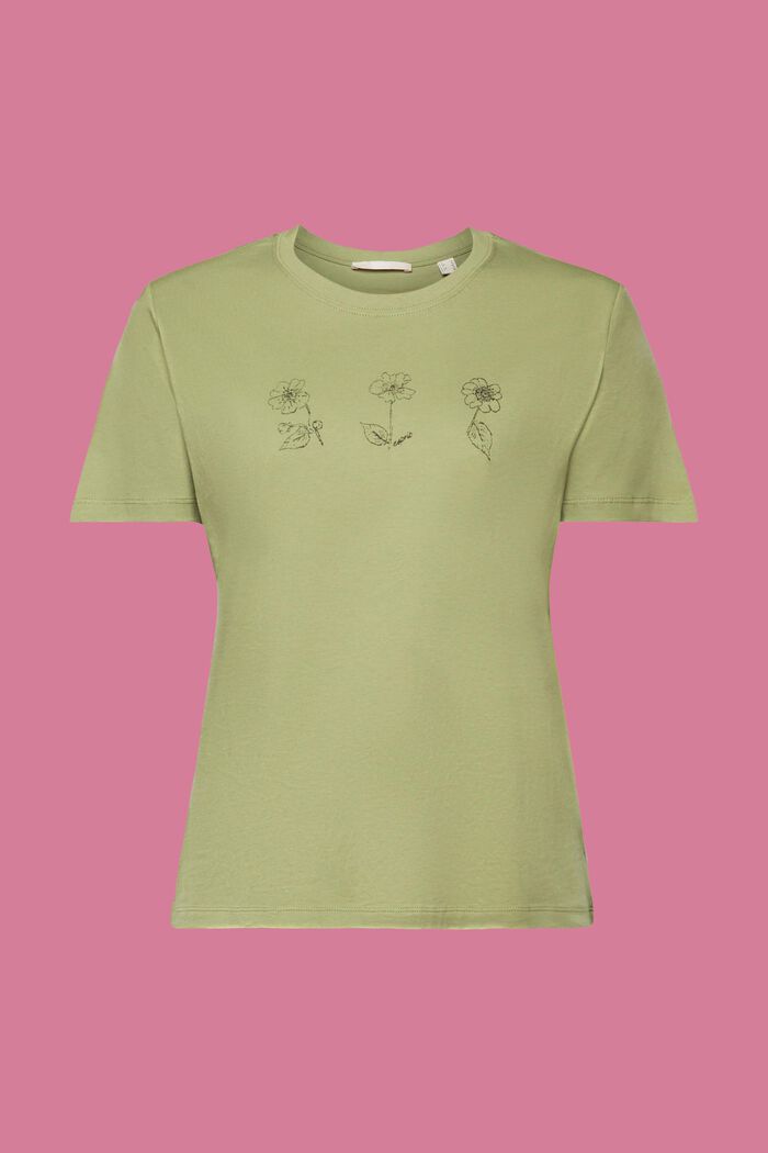 T-shirt en coton à imprimé floral, PISTACHIO GREEN, detail image number 6