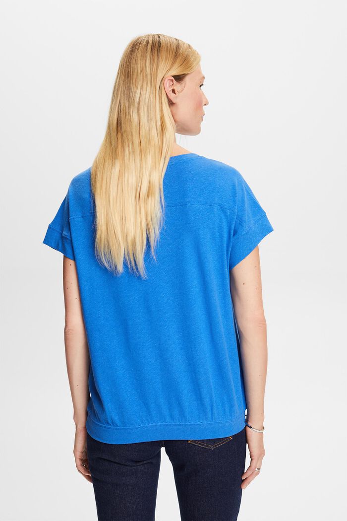 T-shirt en mélange de coton et lin, BRIGHT BLUE, detail image number 3