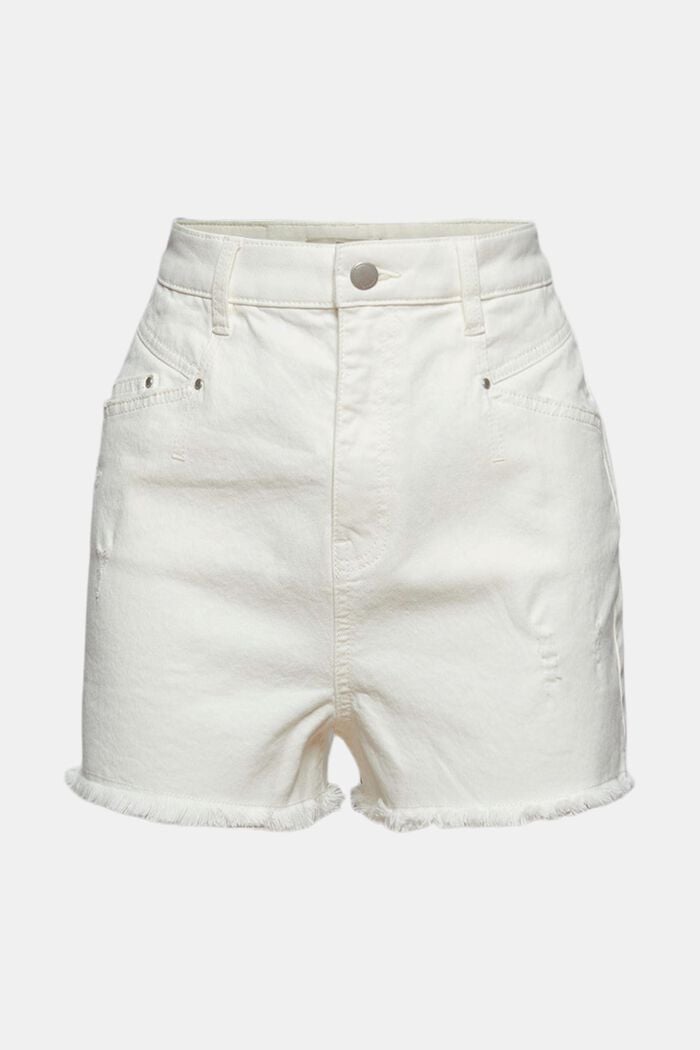 Short en jean taille haute animé d´effets usés, WHITE, detail image number 7