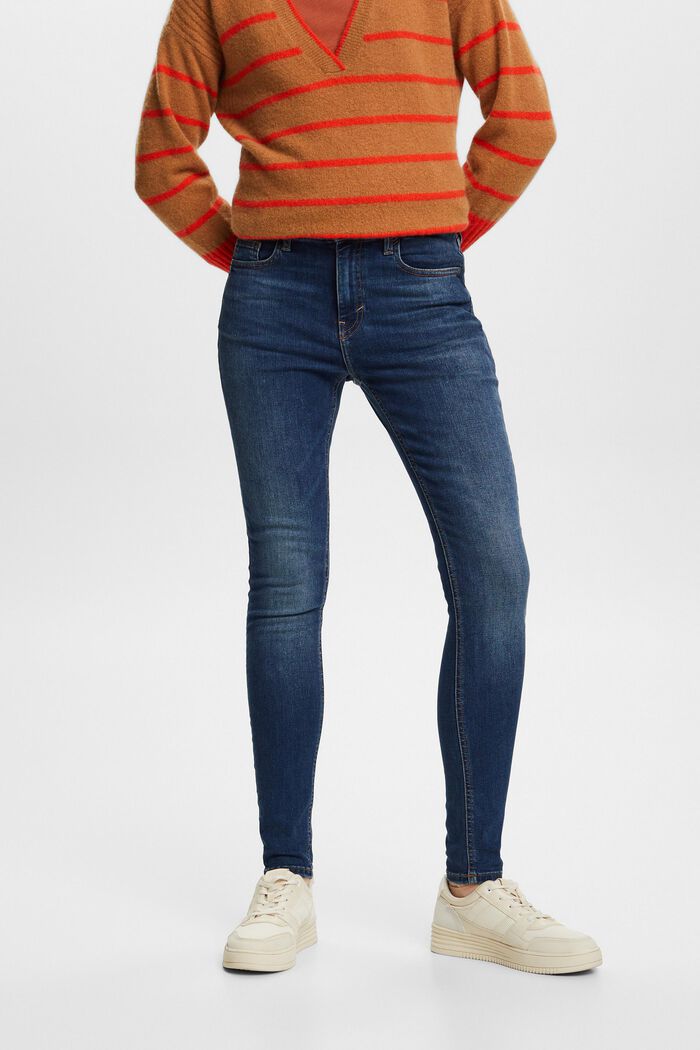 En matière recyclée : jean stretch de coupe Skinny Fit taille haute, BLUE LIGHT WASHED, detail image number 0