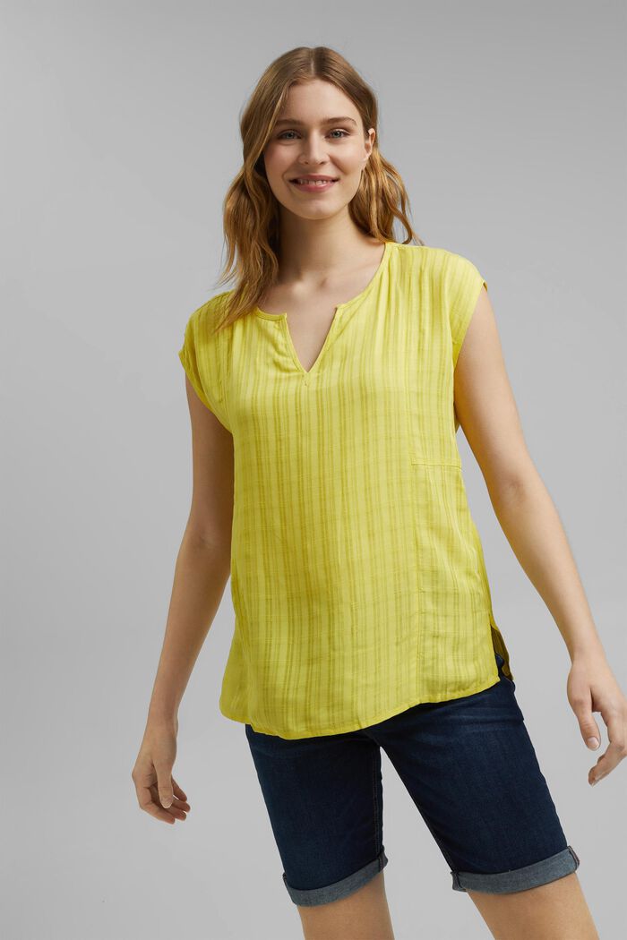 Haut façon blouse en LENZING™ ECOVERO™, BRIGHT YELLOW, detail image number 0