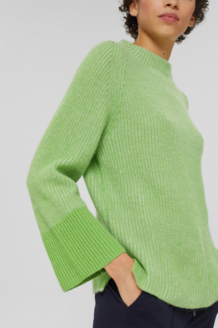 Pull-over en maille côtelée en laine mélangée à teneur en alpaga, GREEN, detail image number 2