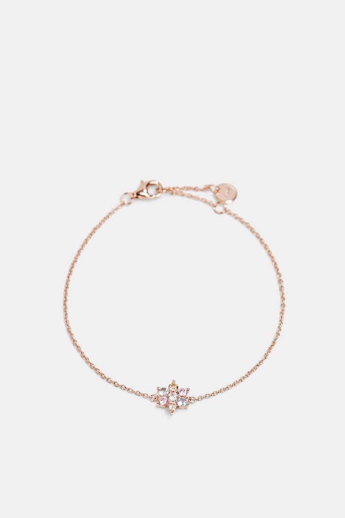 Bracelet orné d’une fleur pavée de pierres de zircon, argent sterling, ROSEGOLD, detail image number 2