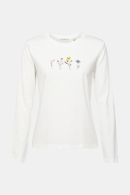 T-shirt à manches longues et imprimé, 100 % coton, OFF WHITE, overview