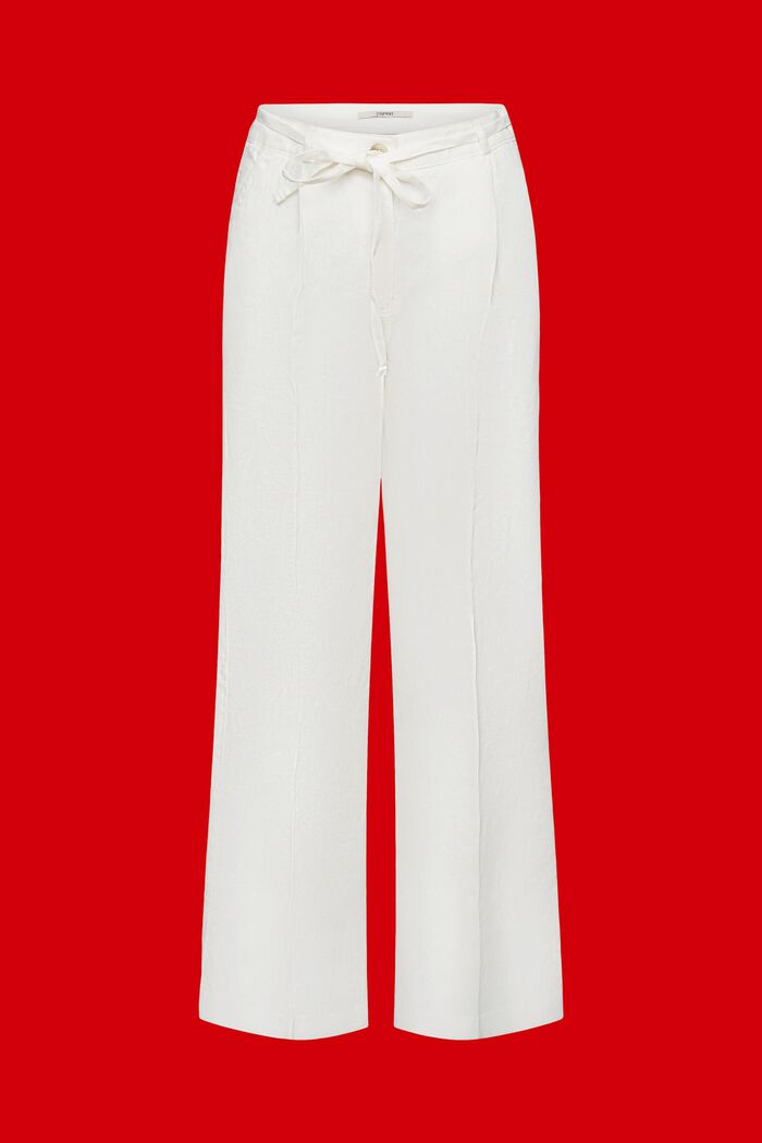 Pantalon en lin à jambes larges, OFF WHITE, detail image number 7