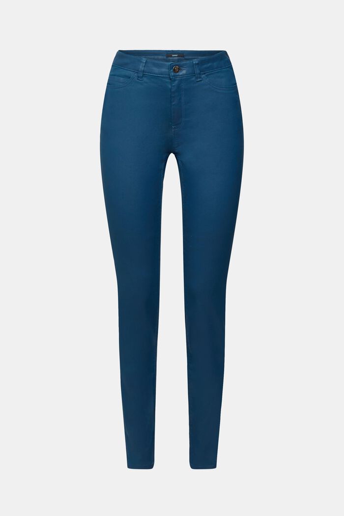 Pantalon taille haute en similicuir coupe Slim Fit, PETROL BLUE, detail image number 6