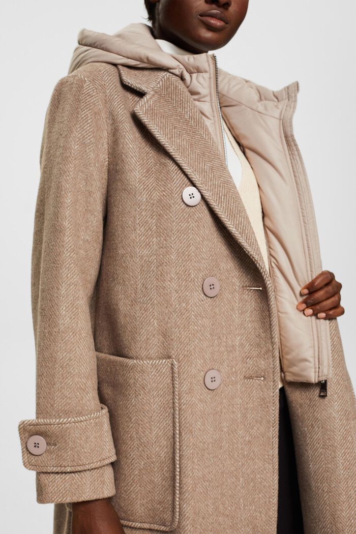 Manteau en laine mélangée à capuche amovible, LIGHT TAUPE, detail image number 2