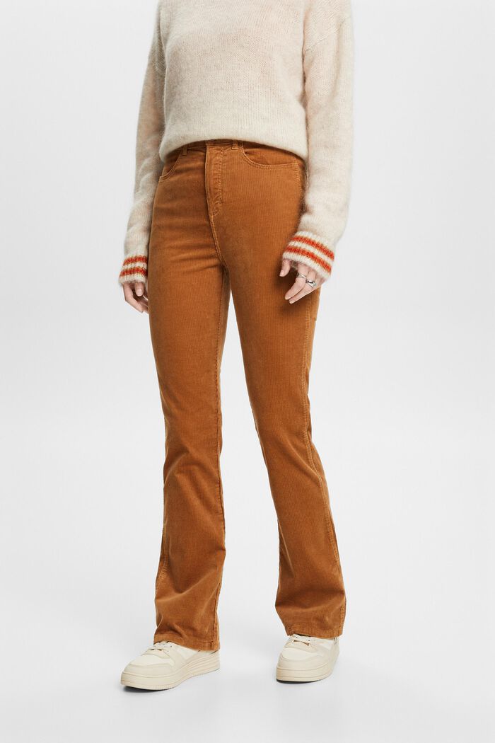 Pantalon en velours côtelé coupe bootcut taille haute, CARAMEL, detail image number 0