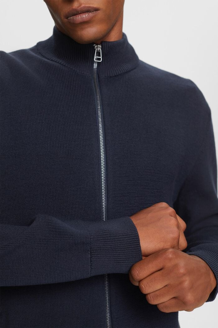 Cardigan zippé, 100 % coton, NAVY, detail image number 2