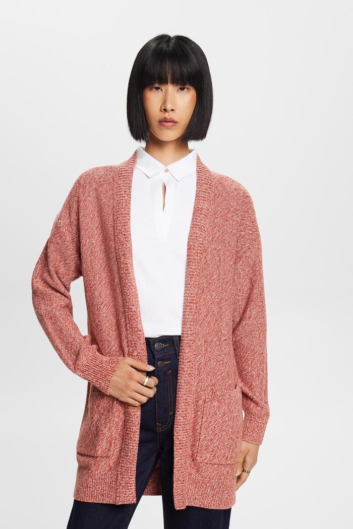 Cardigan long ouvert, 100 % coton, CORAL RED, detail image number 0
