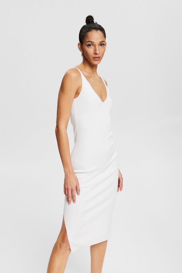 À teneur en lin : la robe longueur midi en maille côtelée, WHITE, detail image number 5