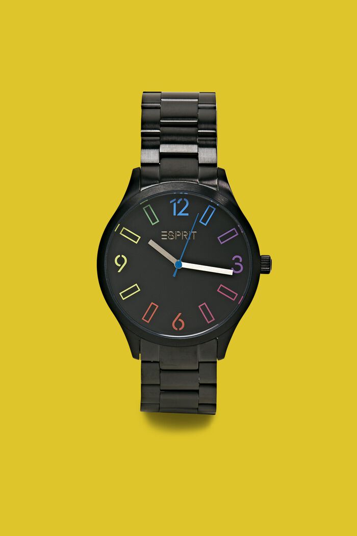 Montre-bracelet en acier inoxydable à chiffres multicolores, BLACK, detail image number 0