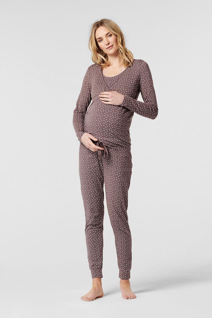 Haut de pyjama d’allaitement en jersey, coton biologique, TAUPE, overview