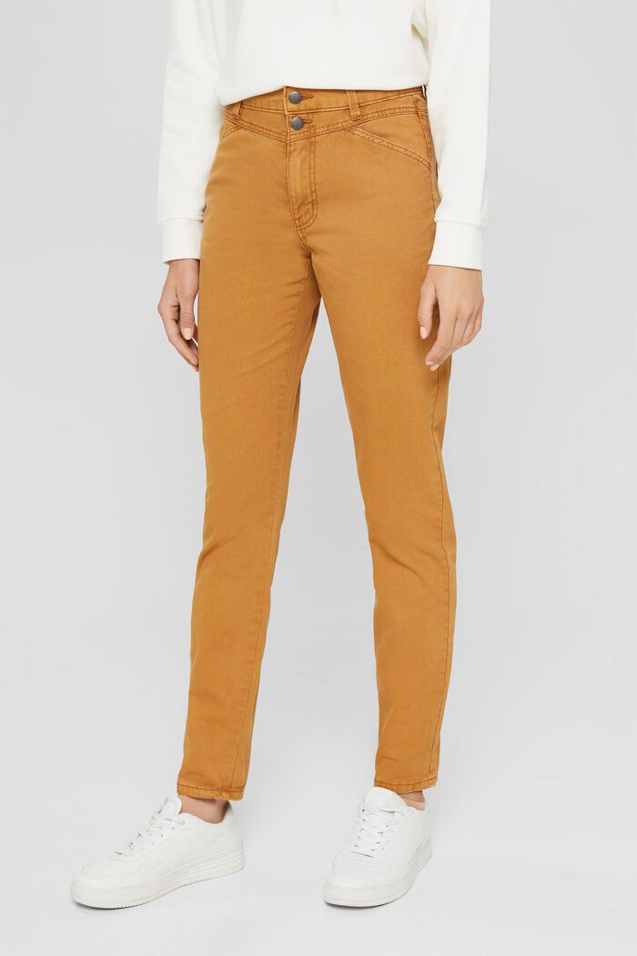 Pantalon taille haute à deux boutons, 100 % coton bio, BARK, detail image number 0