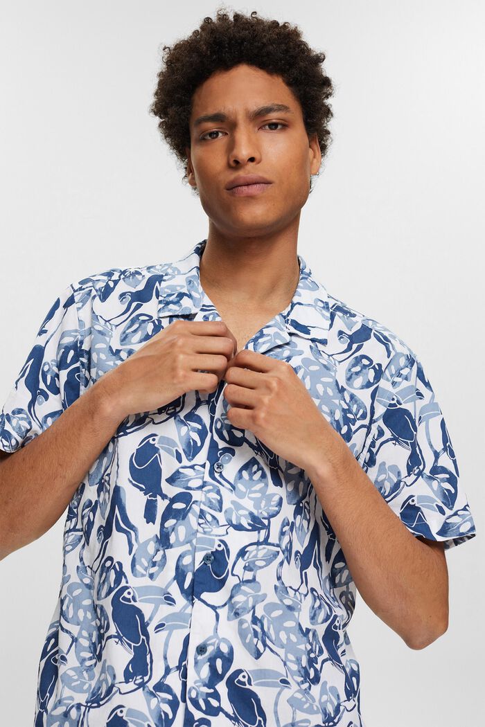 Chemise à manches courtes et imprimé tropical, 100 % coton, BLUE, detail image number 2