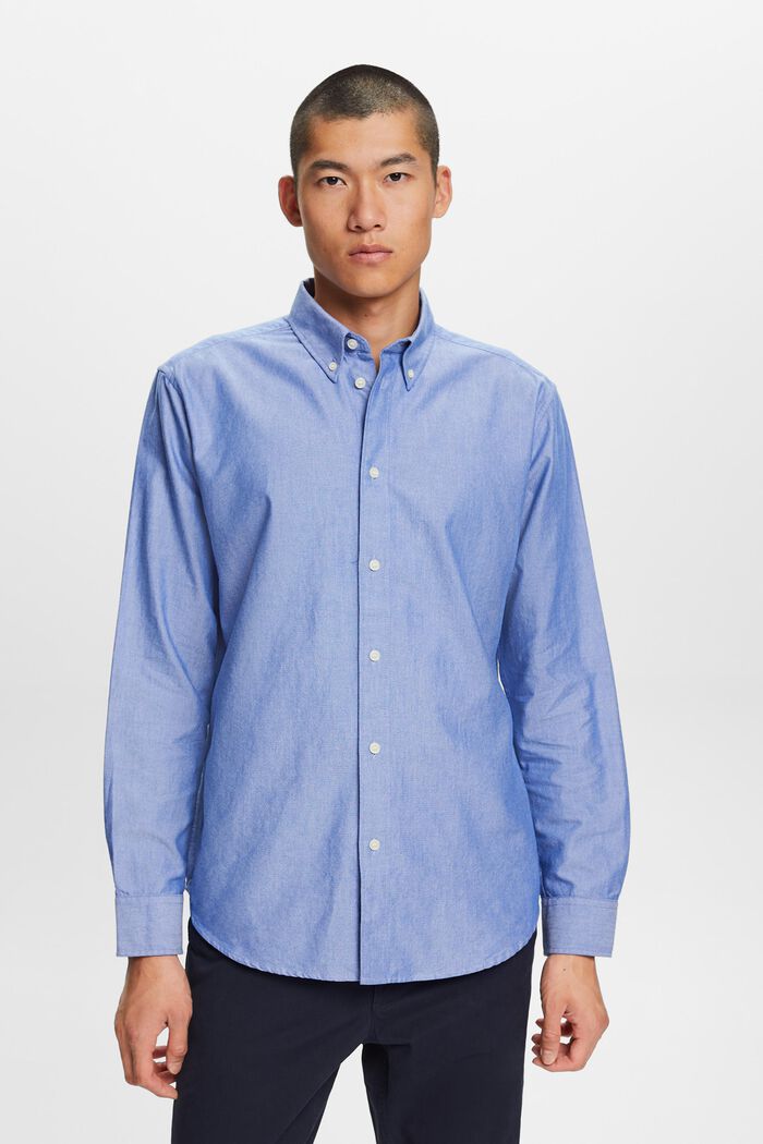 Chemise à col boutonné en popeline de coton, BRIGHT BLUE, detail image number 0