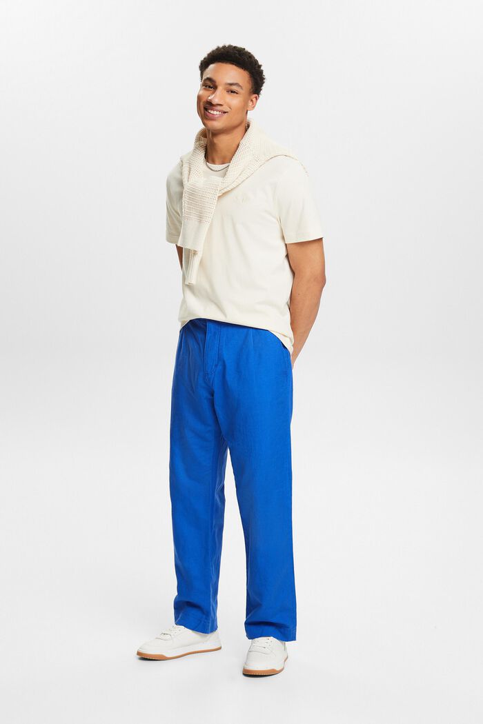 Pantalon de coupe droite en lin et coton, BRIGHT BLUE, detail image number 1
