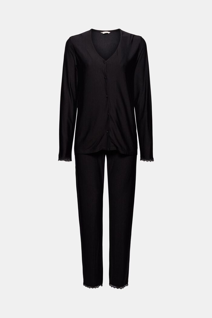 Pyjama rayé en jersey, LENZING™ ECOVERO™, BLACK, detail image number 0