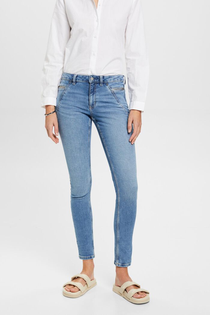 Jean de coupe Skinny Fit à taille mi-haute doté de poches zippées, BLUE LIGHT WASHED, detail image number 0