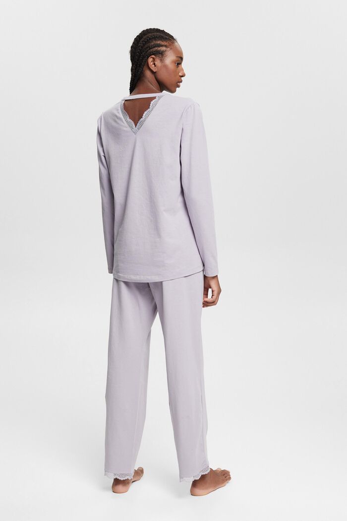 Pyjama orné d'une passementerie en dentelle, coton biologique, LIGHT BLUE LAVENDER, detail image number 3