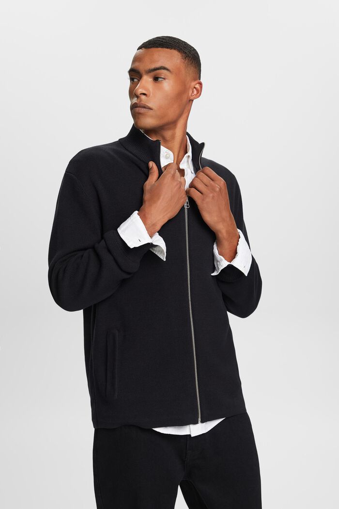 Cardigan zippé, 100 % coton, BLACK, detail image number 1