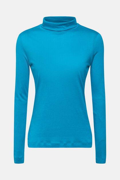 T-shirt à manches longues et col montant, TENCEL™, TEAL BLUE, overview