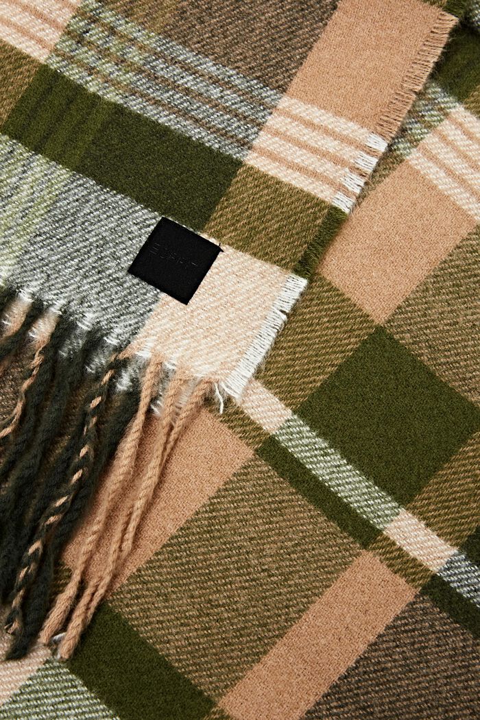 Écharpe en tissu à carreaux, KHAKI GREEN, detail image number 1