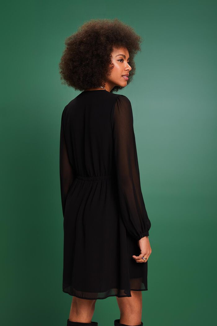Mini-robe en mousseline à encolure en V, BLACK, detail image number 2