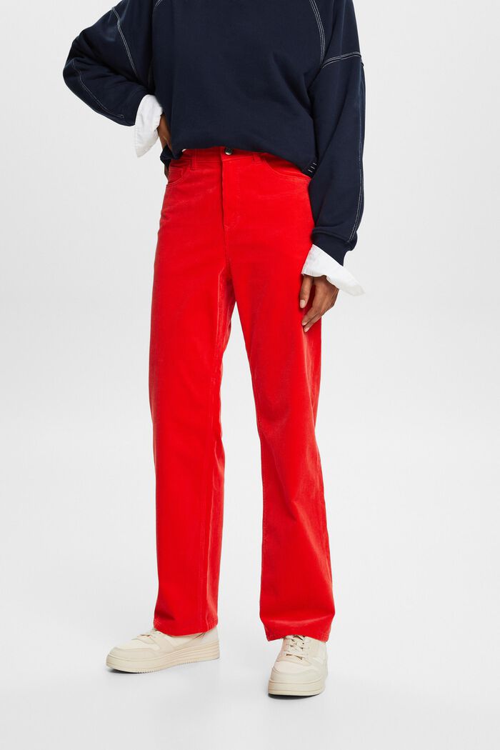 Pantalon en velours côtelé coupe Straight Fit taille haute, RED, detail image number 0