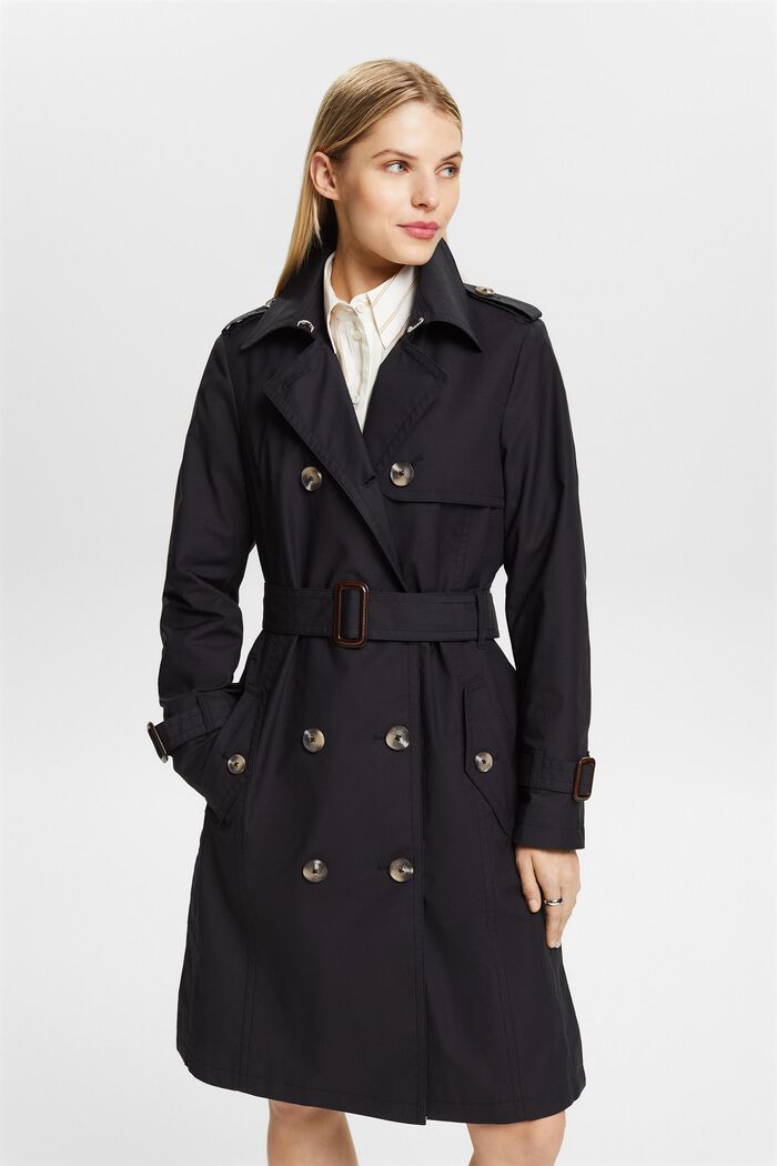 Trench-coat à boutonnage croisé et ceinture, BLACK, detail image number 0