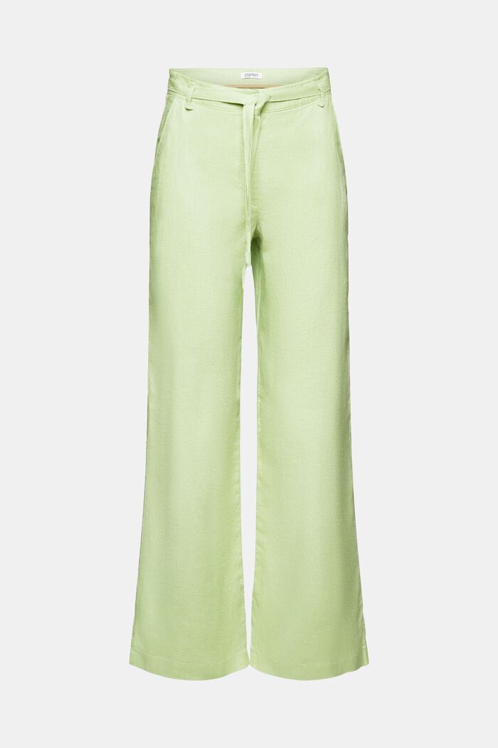 Pantalon ceinturé à jambes larges en lin, LIGHT GREEN, detail image number 6