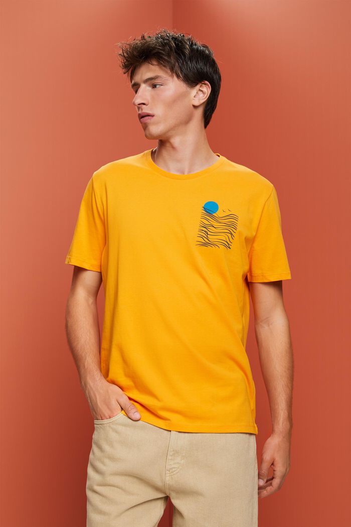 T-shirt en jersey à imprimé sur la poitrine, 100 % coton, BRIGHT ORANGE, detail image number 0