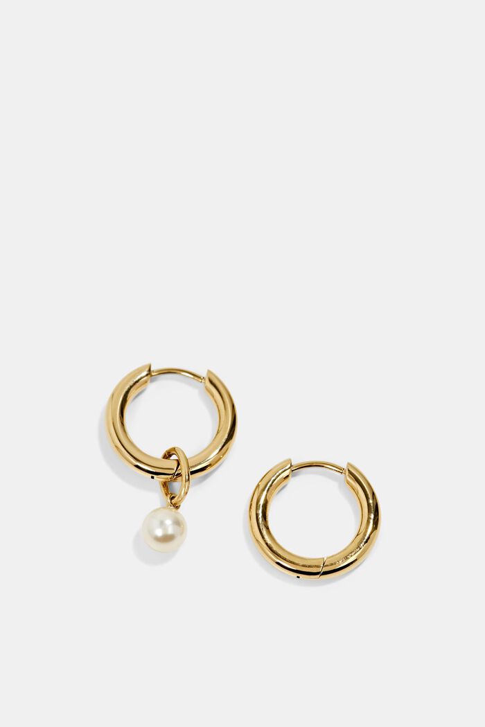 Créoles en acier inoxydable à pendentif perles, GOLD, detail image number 2