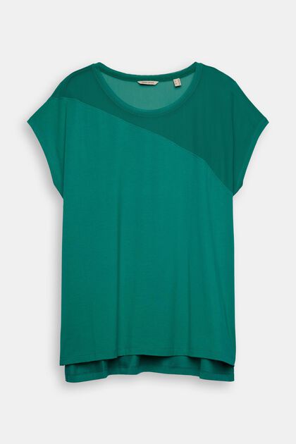 T-shirt CURVY à empiècement en mesh, GREEN, overview