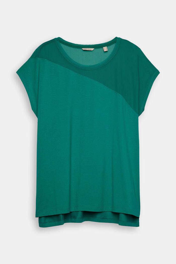 T-shirt CURVY à empiècement en mesh, GREEN, detail image number 0