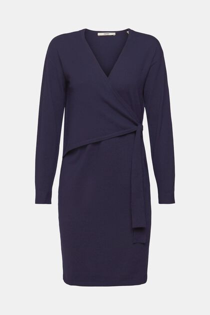 Robe portefeuille en maille, NAVY, overview