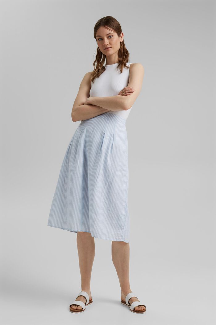 En lin mélangé : la jupe longueur midi à rayures, LIGHT BLUE, detail image number 1