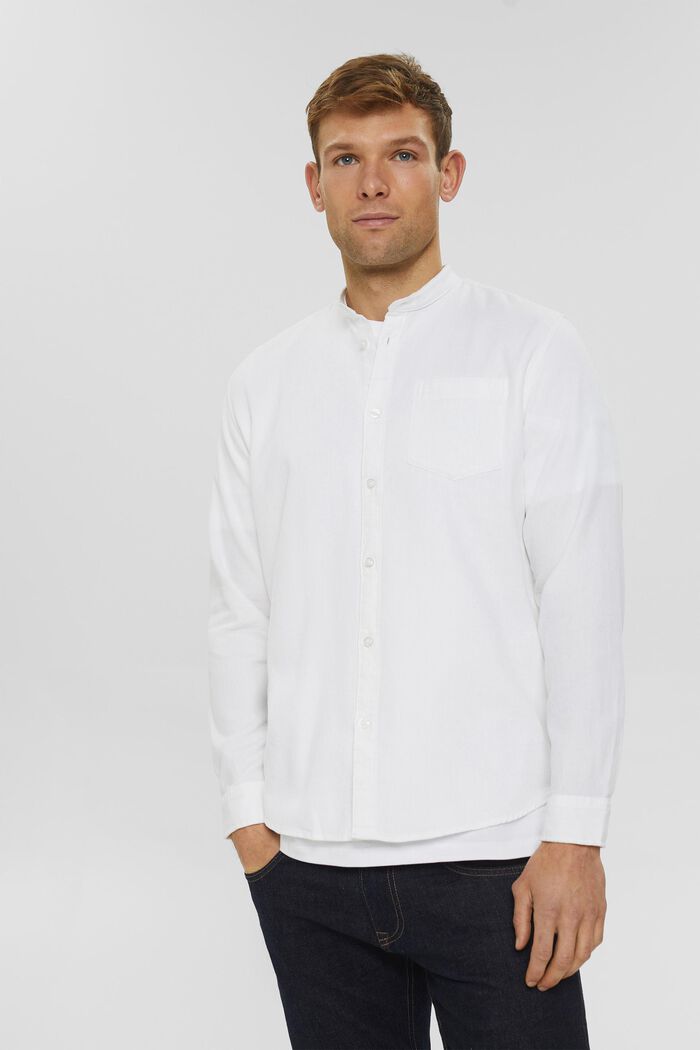 Chemise en coton à col droit, WHITE, detail image number 0
