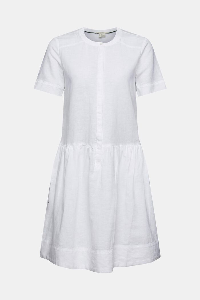 En lin mélangé : la robe à patte de boutonnage, WHITE, overview