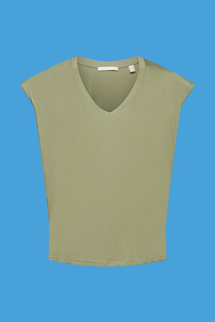 T-shirt en coton sans manches, à encolure en V, LIGHT KHAKI, detail image number 6