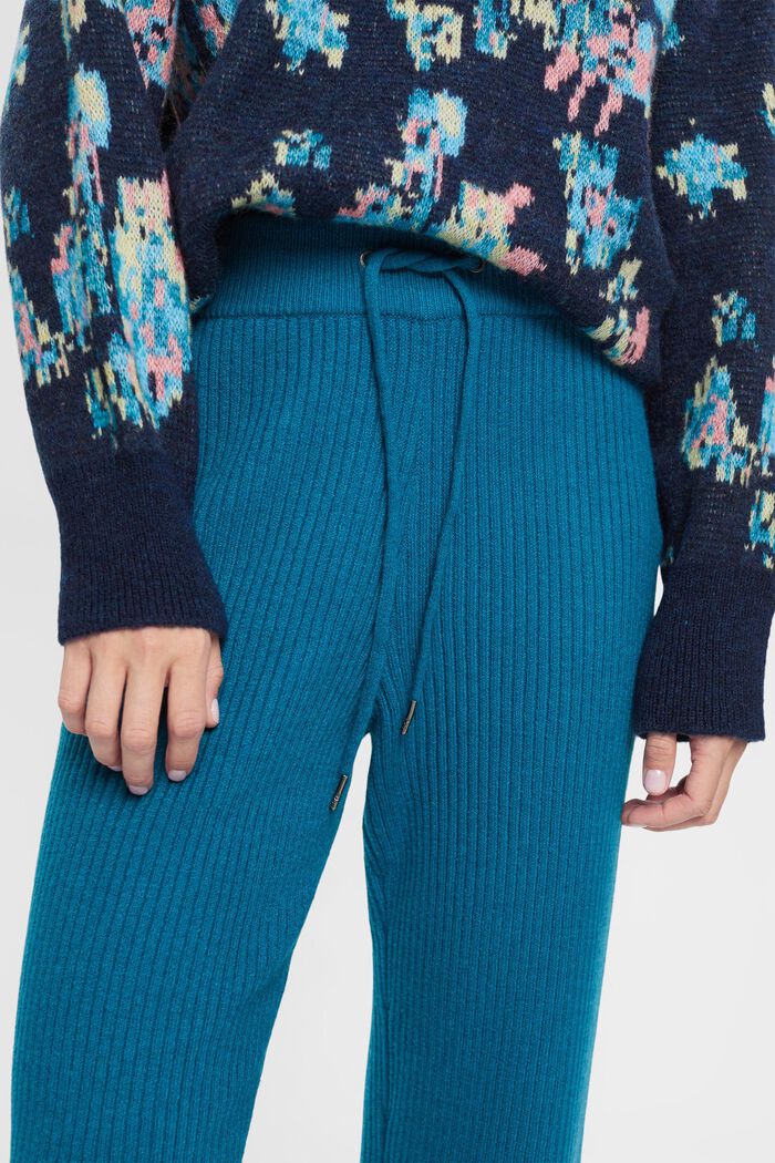 Pantalon en maille côtelée de laine mélangée, TEAL BLUE, detail image number 3