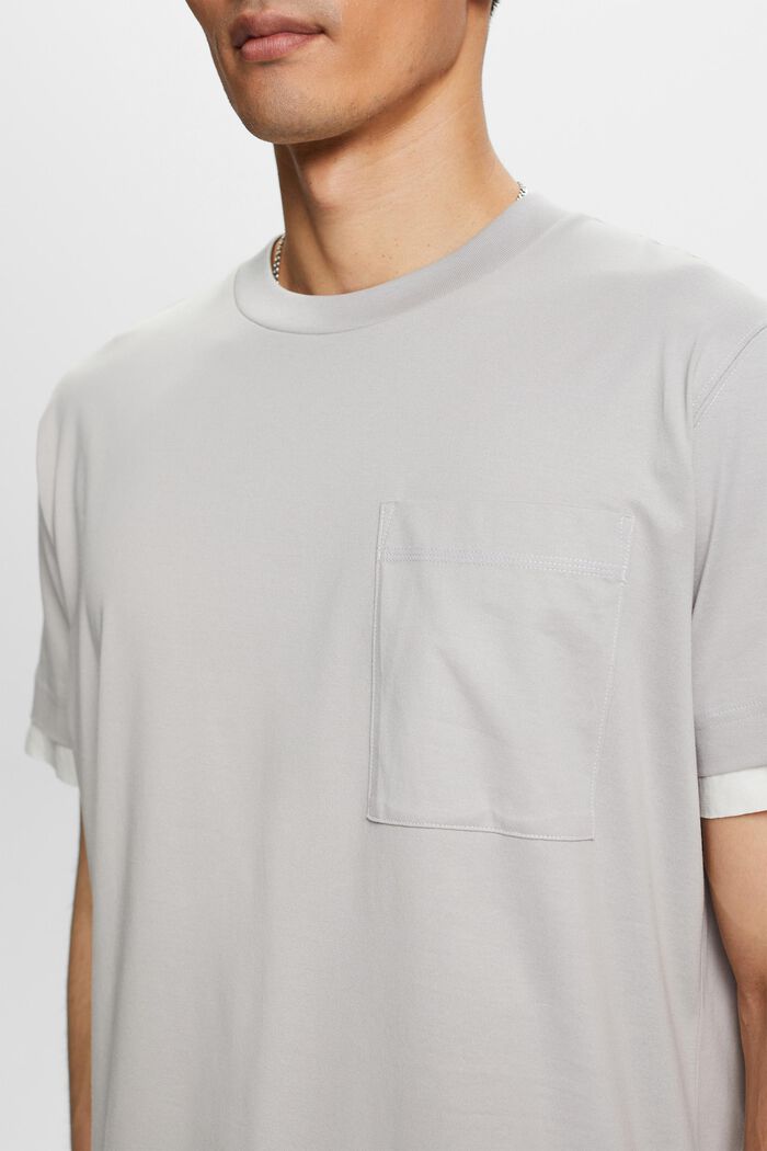 T-shirt à encolure ronde et effet superposé, 100 % coton, LIGHT GREY, detail image number 2