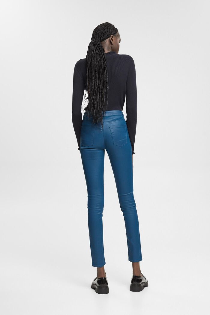 Pantalon taille haute en similicuir coupe Slim Fit, PETROL BLUE, detail image number 3